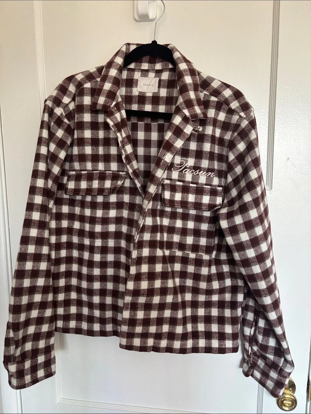 Pacsun Brown Burgundy Cropped Camp Flannel Jacket M
